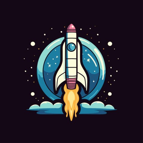 Space rocket. Vector illustration in flat style. Isolated on bla