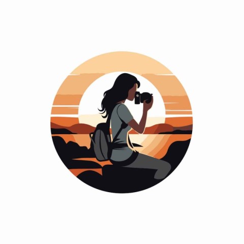 Vector illustration of a female photographer with camera on the