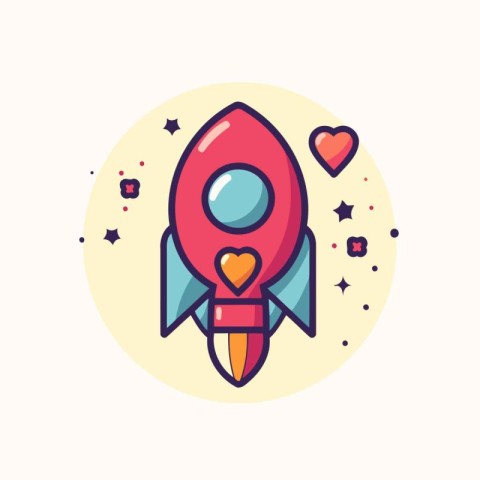 Rocket icon in flat color style. Spaceship launch. start up conc