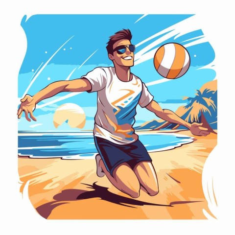 Beach volleyball player. Vector illustration of a man playing be