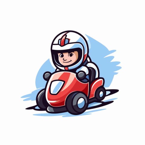 Cute boy driving a toy car. Vector illustration on white backgro