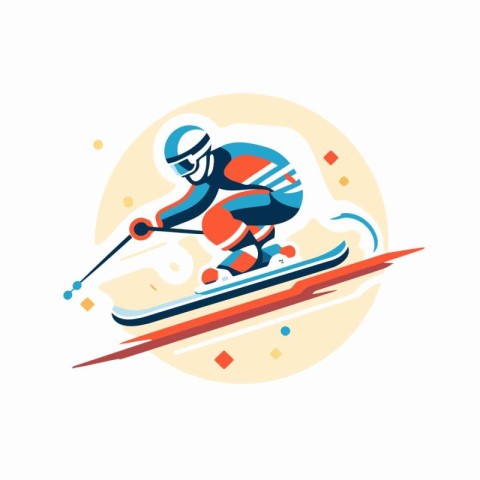 Skiing. winter sport vector icon. Cartoon skier riding downhill.