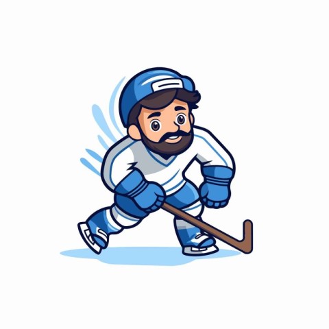 Hockey player cartoon mascot vector illustration. Cartoon hockey