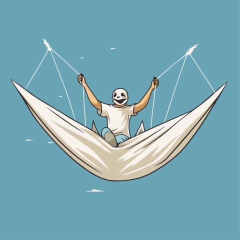 Skull in the hammock. Vector illustration in cartoon style.