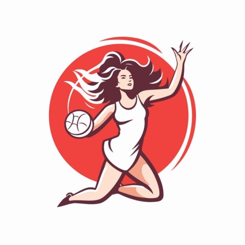 Woman soccer player holding ball. Vector illustration of woman s