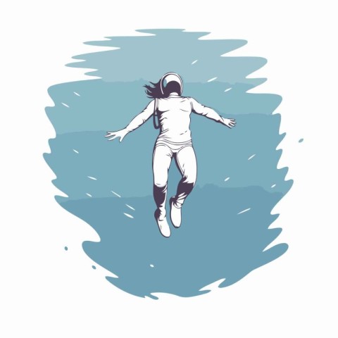 Astronaut in spacesuit jumps into water. Vector illustration.