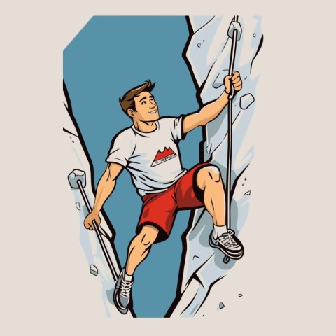 Man climbing on a cliff. Vector illustration of a climber.