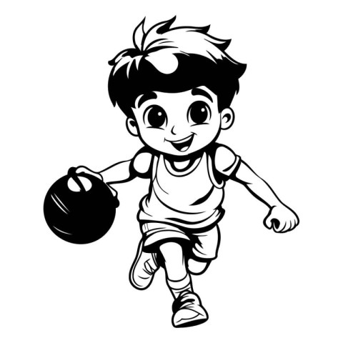 Little boy playing basketball. sketch for your design. Vector il