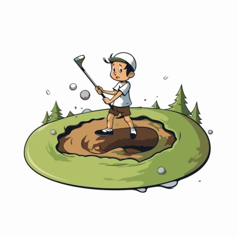 Golfer in the hole. Vector illustration on white background.