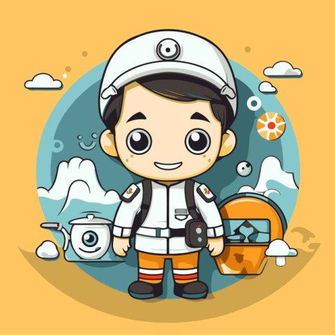 Cute Cartoon Astronaut Boy Character in Space Suit. Vector Illus