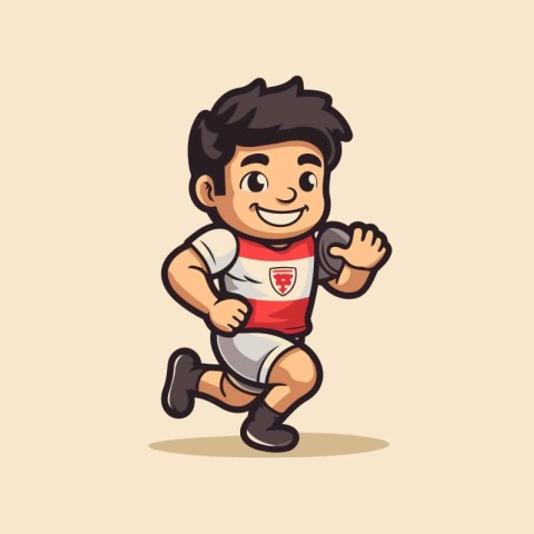 Cartoon soccer player running with ball in hand. Vector illustra