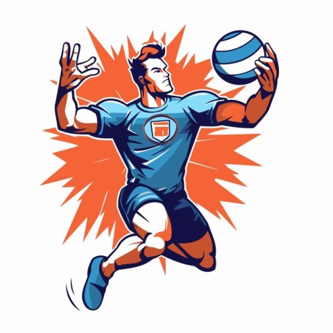 Illustration of a volleyball player jumping with ball set inside