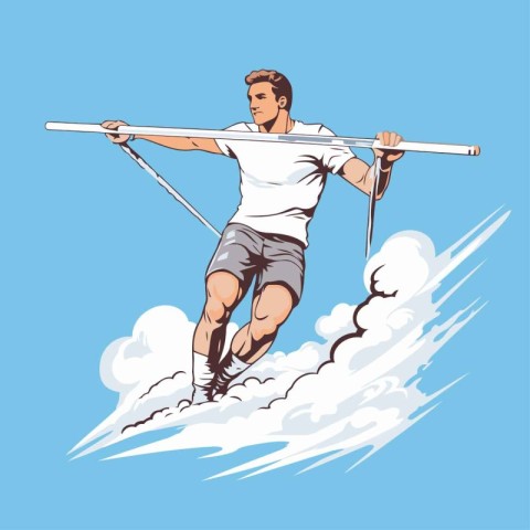 Man flying with a rope on a background of clouds. Vector illustr