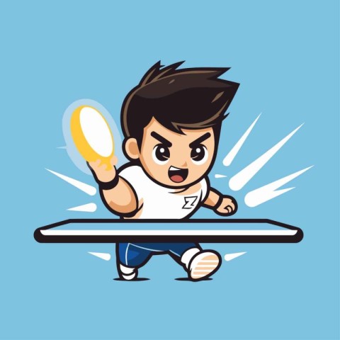 Boy playing table tennis cartoon character. Vector illustration