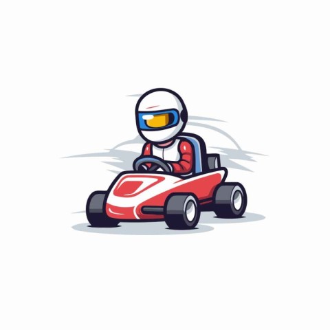 Cartoon karting driver on a race. Vector illustration.