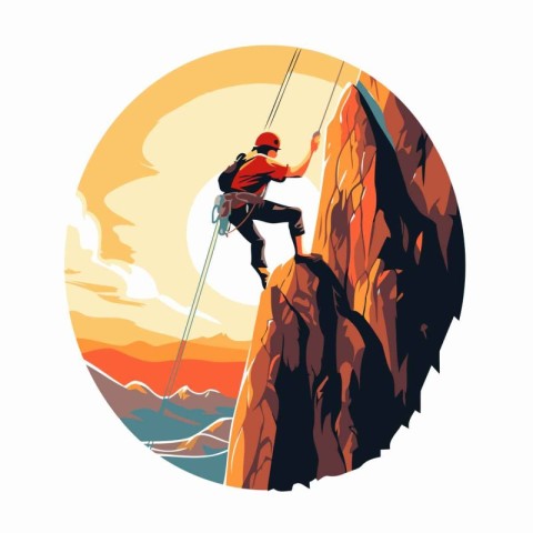 Climber on a cliff. Mountain climbing. Vector illustration.