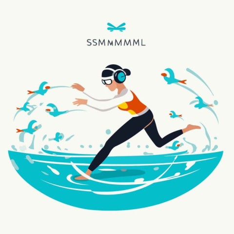 Vector illustration of a surfer jumping into the water. Flat sty