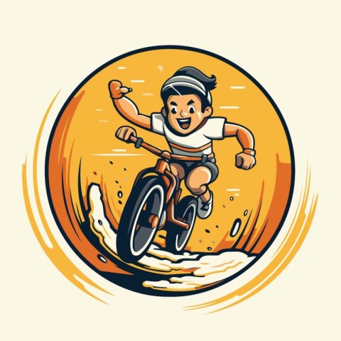 Vector illustration of a boy riding a motocross bike viewed from