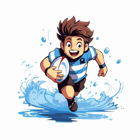 Illustration of a rugby player running with a ball on a white ba