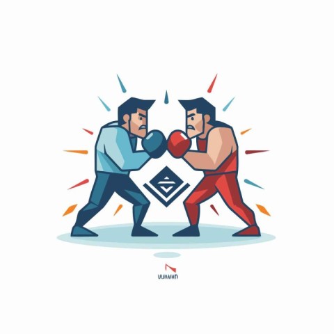 Boxing match. Vector illustration in flat linear style. Isolated