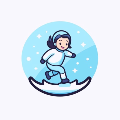 Little boy playing snowboard. Vector illustration in a flat styl