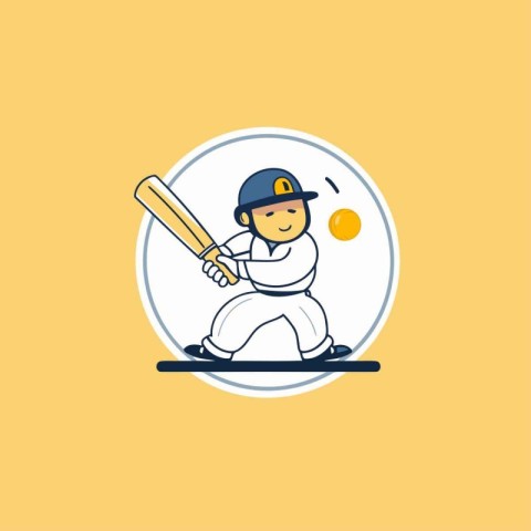 Cricket player. Flat design style. Vector illustration on yellow