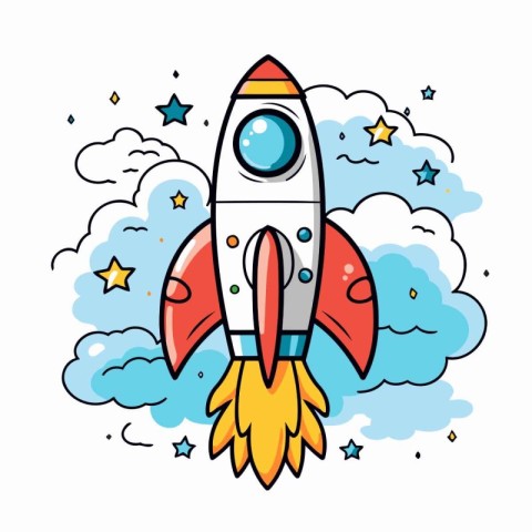 Space rocket icon in flat style. Spaceship vector illustration o