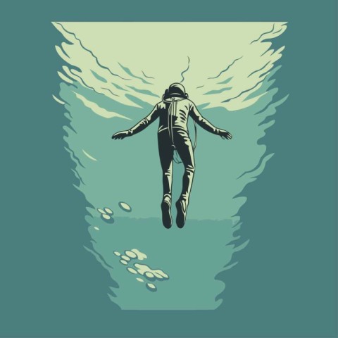 Astronaut in the ocean. Vector illustration. Eps 10.