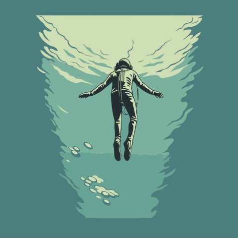 Astronaut in the ocean. Vector illustration. Eps 10.