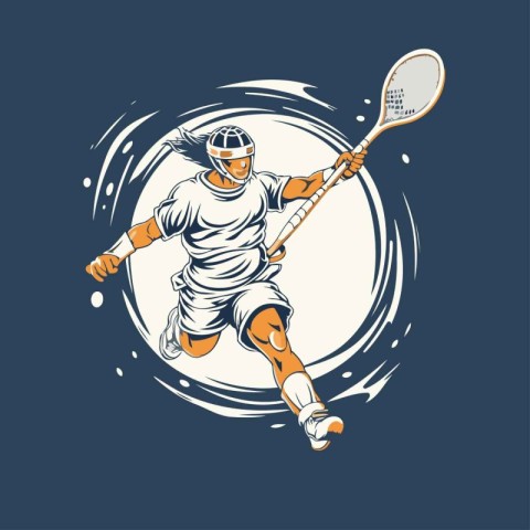 Tennis player with racket and ball. Vector illustration of a ten