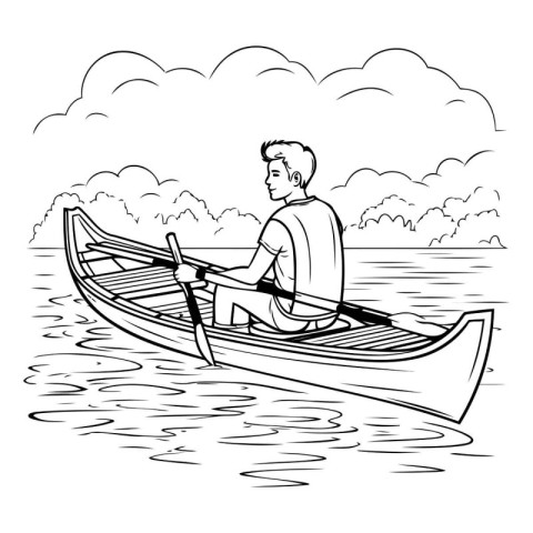 Man in a boat on the lake. Vector illustration of a man in a boa