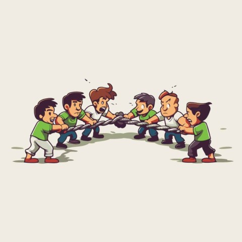 Cartoon kids playing tug-of-war. vector illustration.