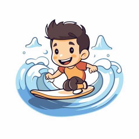 Boy surfing on the wave. Vector illustration of a cartoon charac