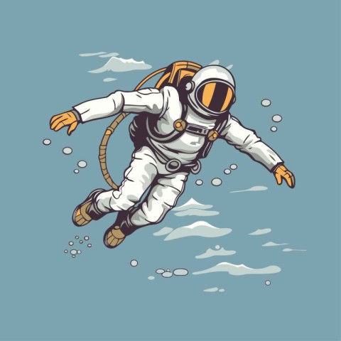 Astronaut in spacesuit flying in space. Vector illustration.