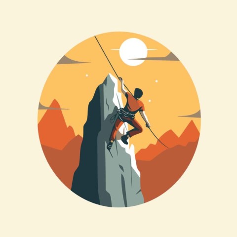 Climbing. Vector illustration in flat style on the theme of moun