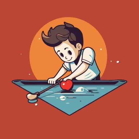 Boy playing billiards. Vector illustration of a boy playing bill