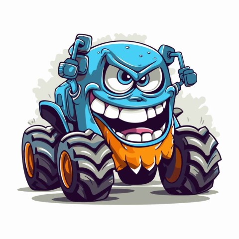 Cartoon monster with big wheels isolated on white background. Ve