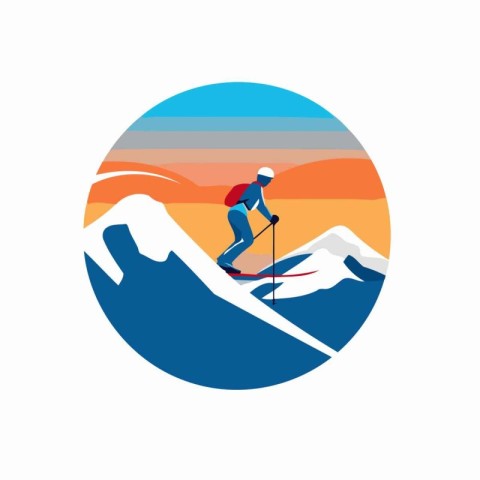 Ski resort logo design template. Skier in mountains icon vector