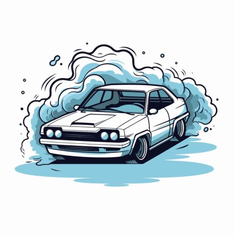 Vector illustration of a vintage car with smoke on a white backg