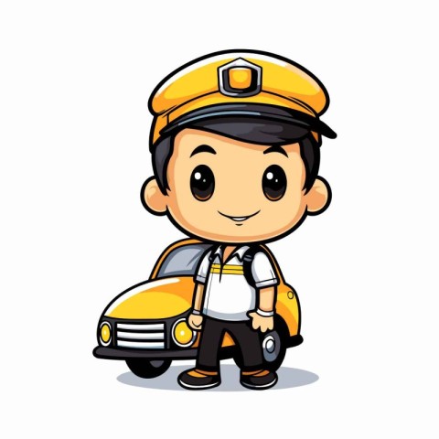 Cute Little Boy Car Driver Cartoon Mascot Character Illustration