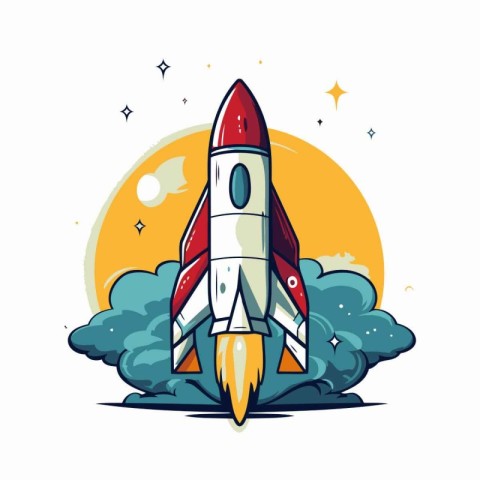 Rocket icon in cartoon style isolated on white background. Vecto