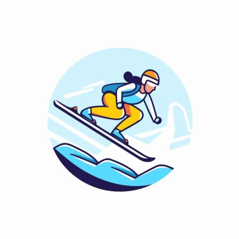 Snowboarder riding on a snowboard. Vector illustration in flat s