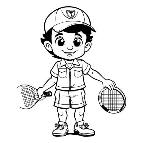 Tennis player boy cartoon with racket and ball vector illustrati