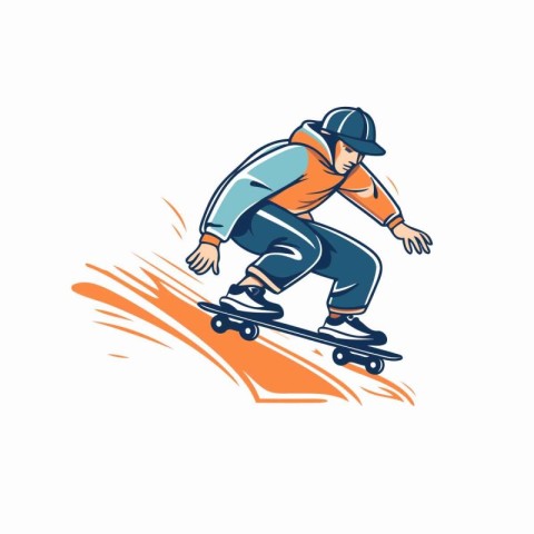 Skateboarder in action. Vector illustration on white background.