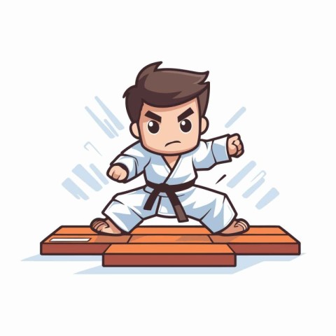 Taekwondo boy cartoon character vector illustration. Cartoon tae