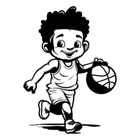 Little boy playing basketball - vector cartoon illustration isol