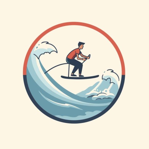 Surfer in the waves. Vector illustration of a man on a surfboard