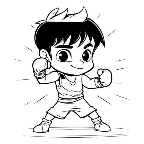 Cartoon Illustration of a Kid Boy Boxer Martial Art Character