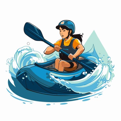 Illustration of a woman paddling a kayak in the water