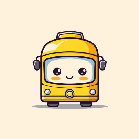 Cute cartoon school bus character. Vector illustration isolated